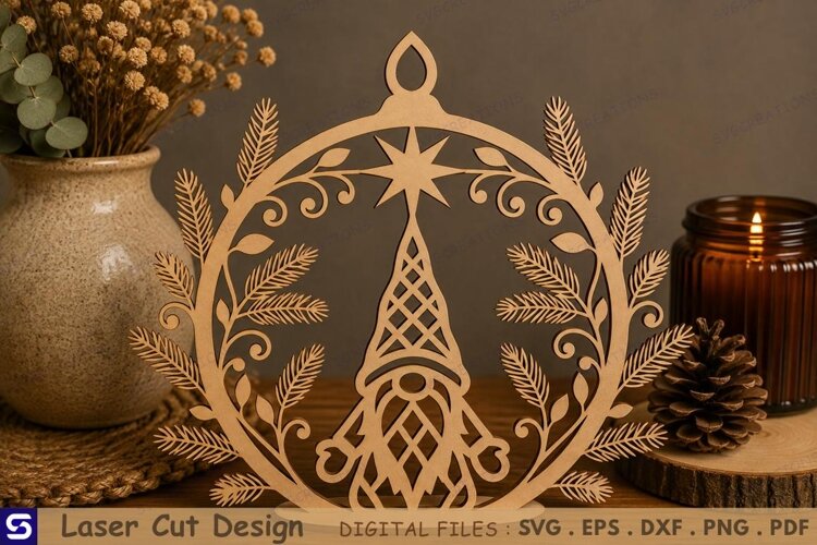 3D Winter Lattice Gnome Ornament Laser Cut File example image 1