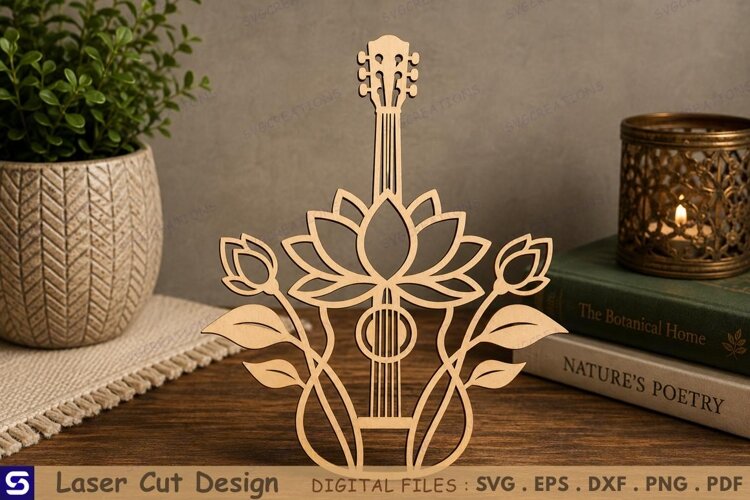 3D Lotus Flower Guitar Bookmark Laser Cut File example image 1