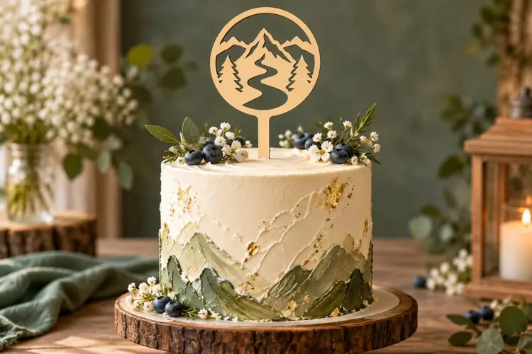 Mountain River Cake Topper Laser Cut SVG File mountain river