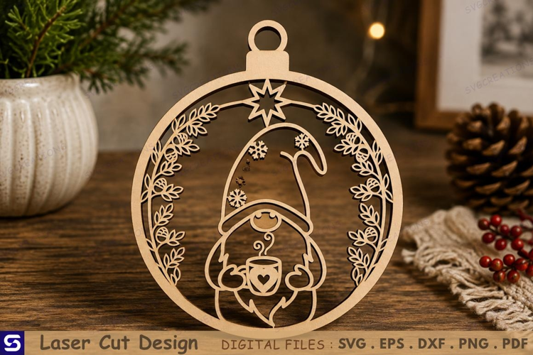 3D Winter Hot Cocoa Gnome Ornament Laser Cut File