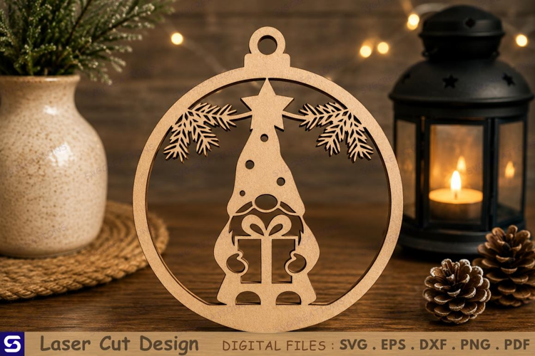 3D Winter Gift Gnome Ornament Laser Cut File