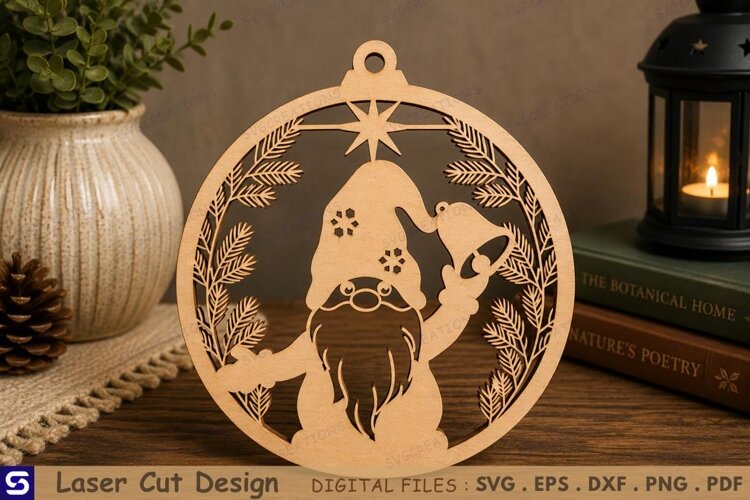 3D Winter Christmas Bell Gnome Ornament Laser Cut File example image 1