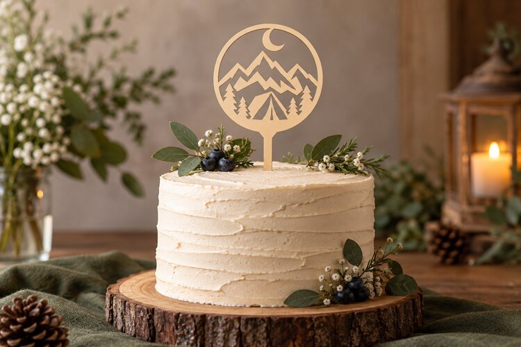 Mountain Circle Cake Topper Laser Cut SVG File mountain svg example image 1