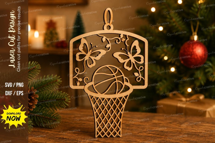 Floral Basketball Ornament Laser Cut SVG File