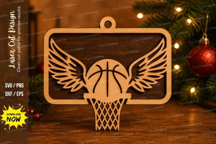 Winged Basketball Hoop Laser Cut SVG File example image 1
