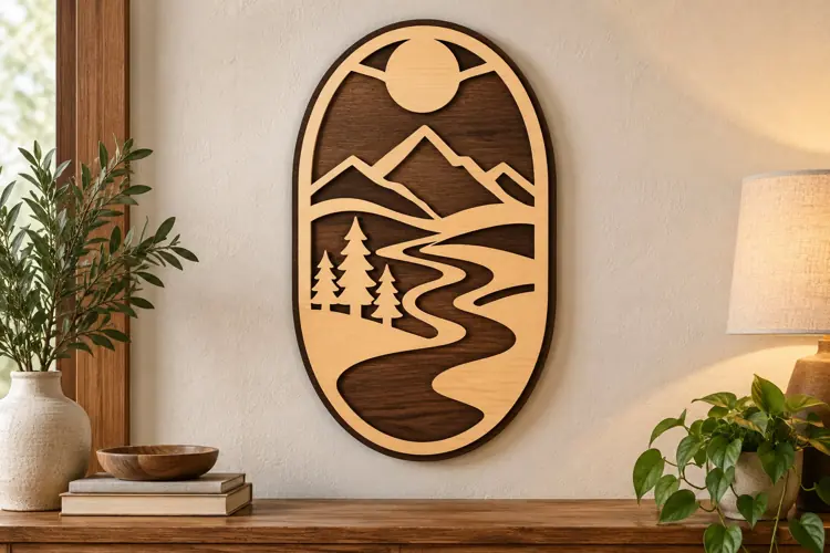 Mountain River Wall Art Laser Cut SVG File mountain river sv