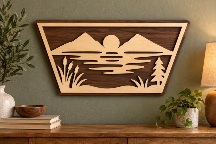 Sunset Lake Wall Art Laser Cut SVG File sunset lake svg example image 1