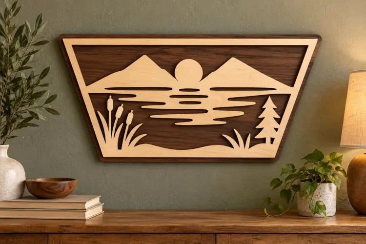 Sunset Lake Wall Art Laser Cut SVG File sunset lake svg