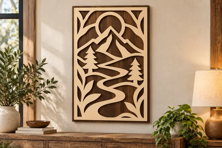 Mountain River Forest Laser Cut SVG File mountain river svg,