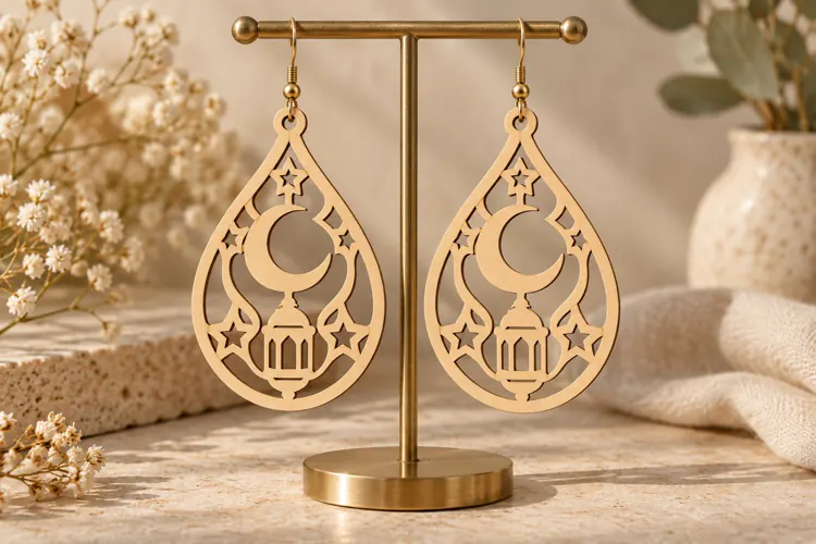 Crescent Lantern Earrings Laser Cut SVG File crescent earri