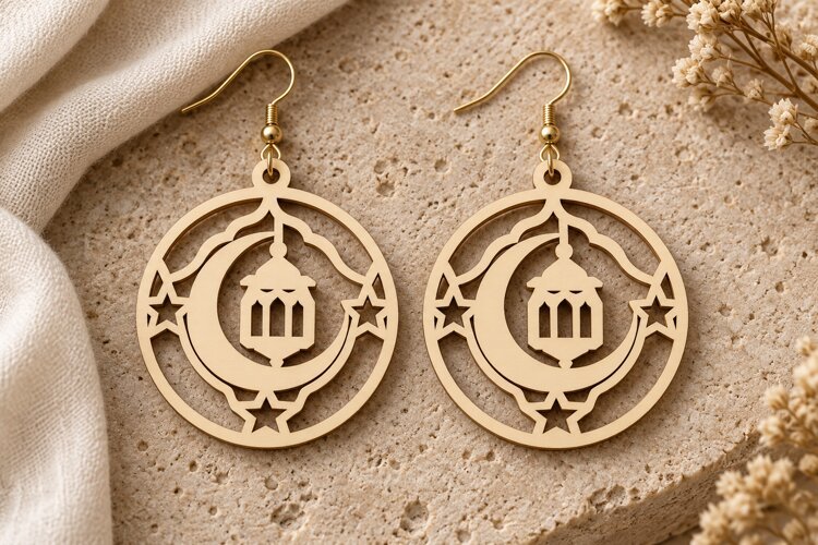 Round Crescent Lantern Earrings Laser Cut SVG File round ear example image 1