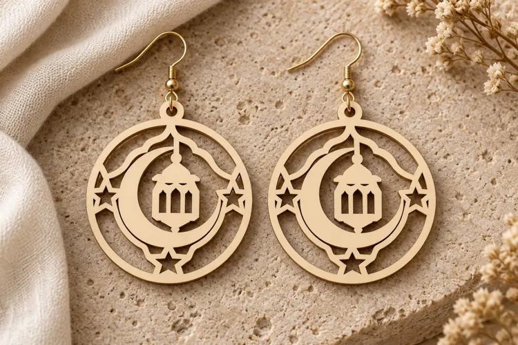 Round Crescent Lantern Earrings Laser Cut SVG File round ear