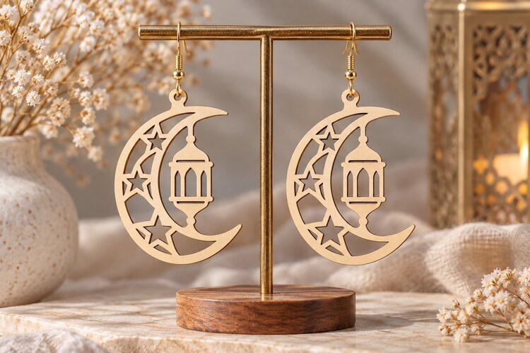 Crescent Mosque Earrings Laser Cut SVG File crescent earring example image 1