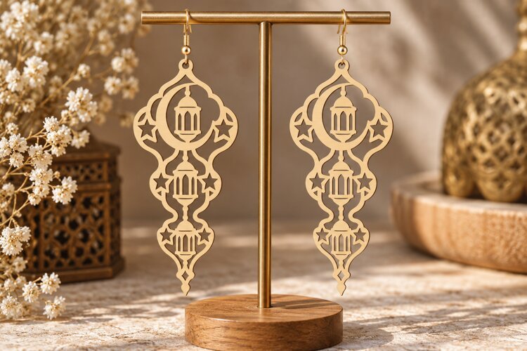 Ornate Lantern Earrings Laser Cut SVG File ornate earrings example image 1