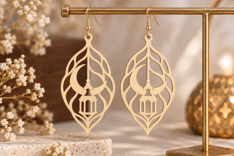 Leaf Lantern Earrings Laser Cut SVG File leaf earrings svg,
