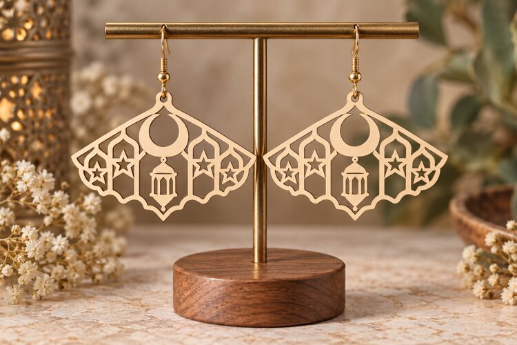 Fan Mosque Earrings Laser Cut SVG File fan earrings svg example image 1