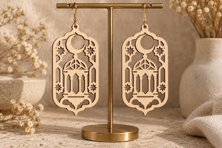 Arch Ramadan Lantern Earrings Laser Cut SVG File arch earrin example image 1