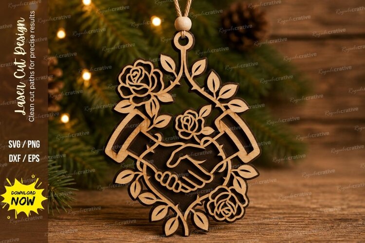 Floral Handshake Ornament Laser Cut SVG example image 1