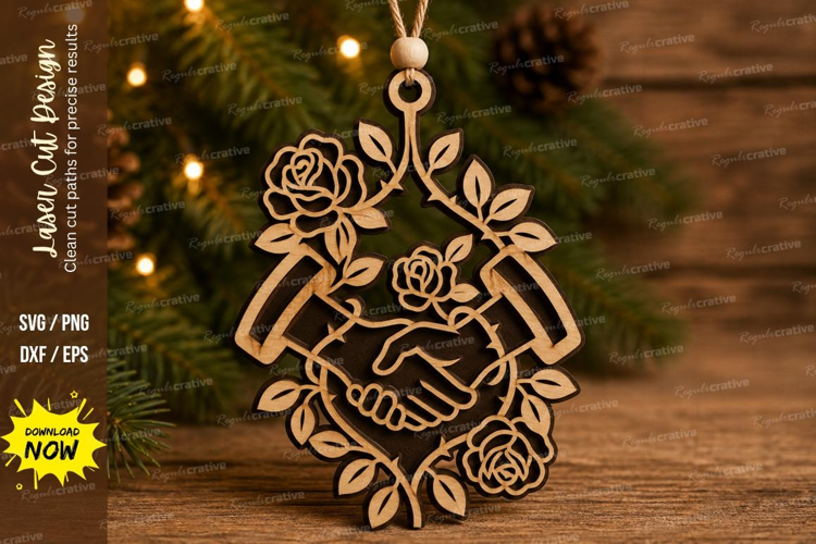 Floral Handshake Ornament Laser Cut SVG