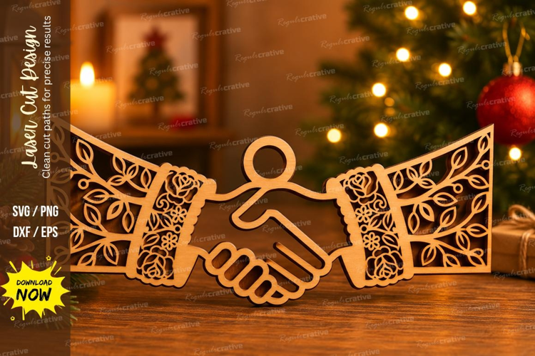 Decorative Handshake Laser Cut SVG File