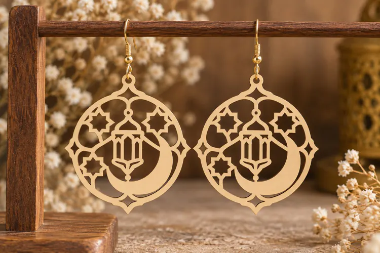 Round Ramadan Lantern Earrings Laser Cut SVG File round earr