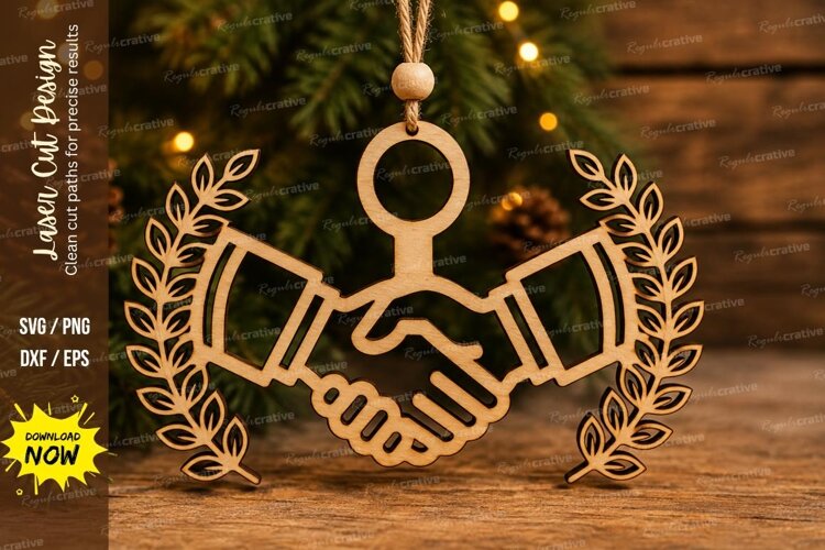 Handshake Wreath Laser Cut SVG File example image 1