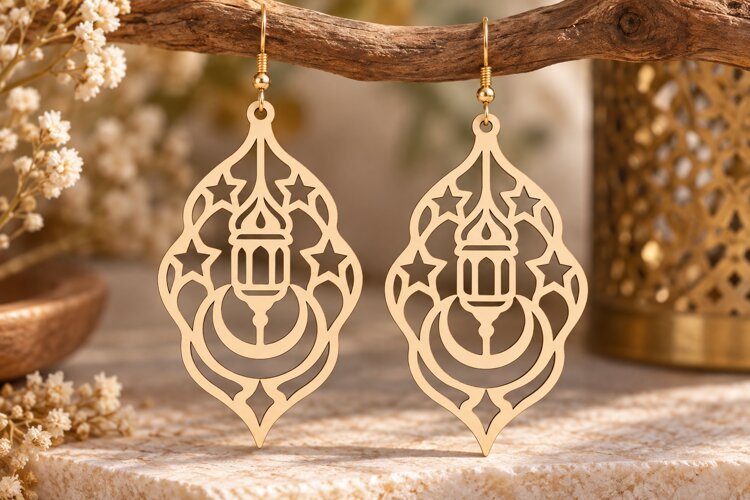 Ornate Lantern Teardrop Earrings Laser Cut SVG File ornate example image 1