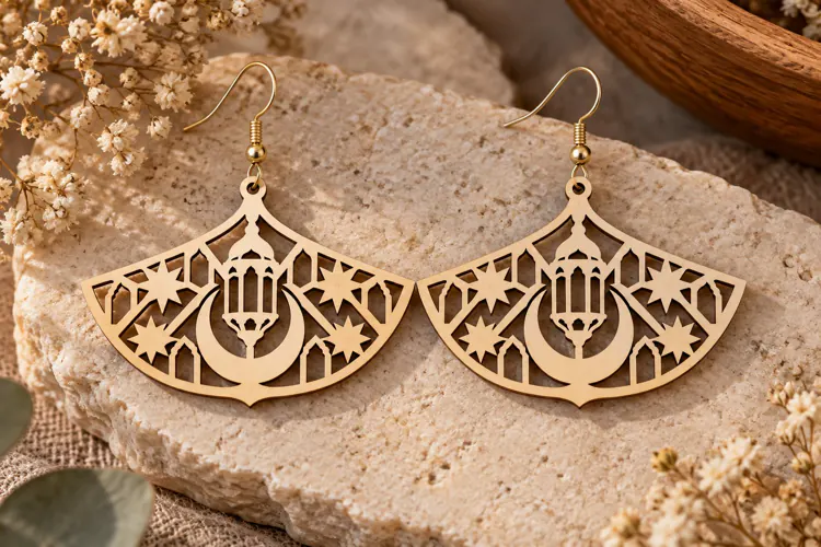 Fan Lantern Earrings Laser Cut SVG File fan earrings svg,