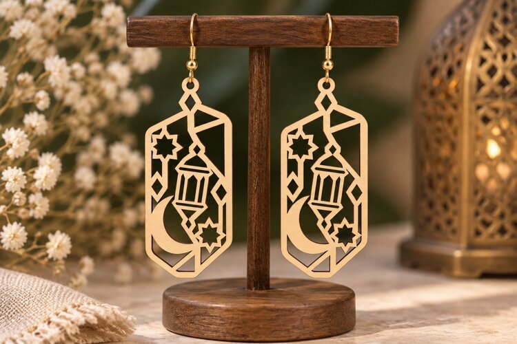 Geometric Lantern Earrings Laser Cut SVG File geometric earr example image 1