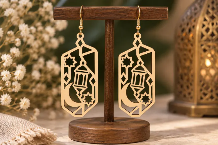 Geometric Lantern Earrings Laser Cut SVG File geometric earr