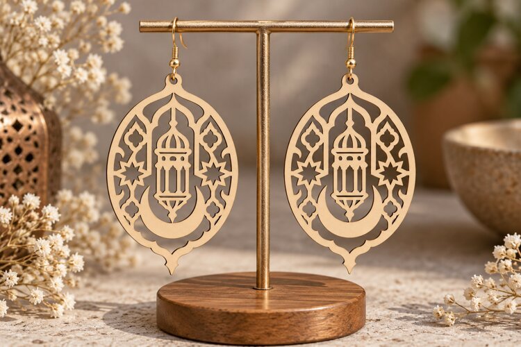 Oval Lantern Earrings Laser Cut SVG File oval earrings svg example image 1