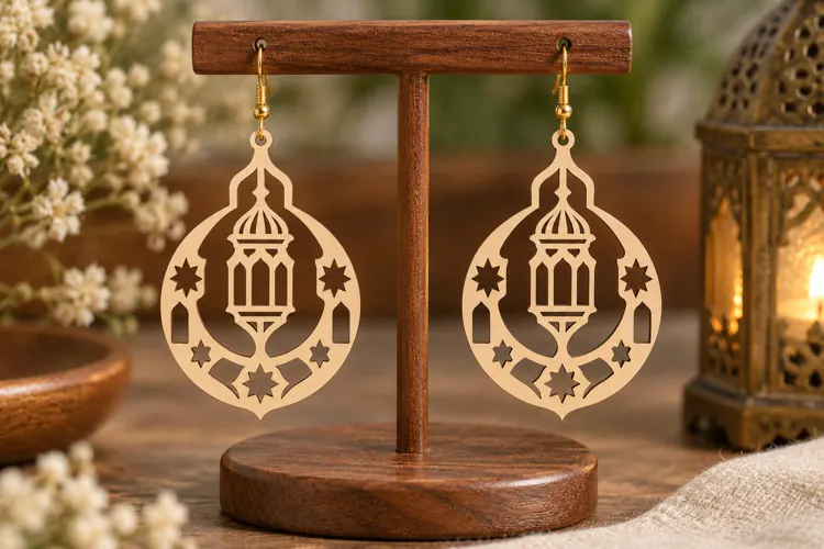 Crescent Mosque Round Earrings Laser Cut SVG File crescent