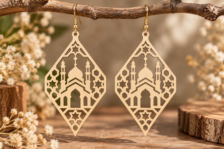 Diamond Mosque Earrings Laser Cut SVG File diamond earrings example image 1