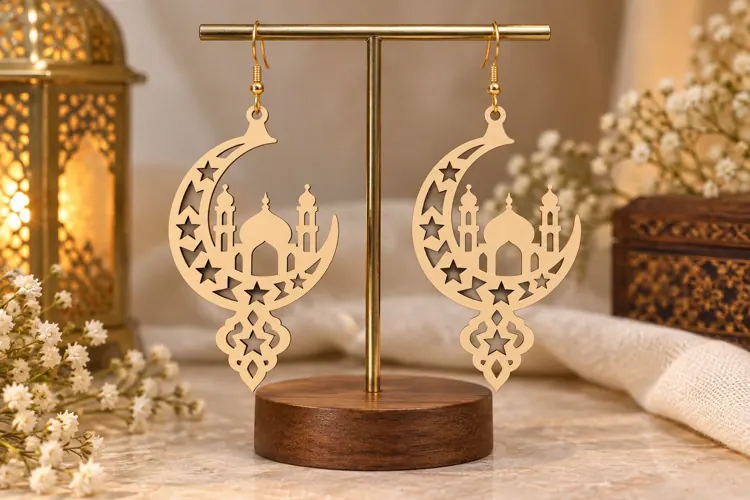 Round Star Mosque Earrings Laser Cut SVG File round earring