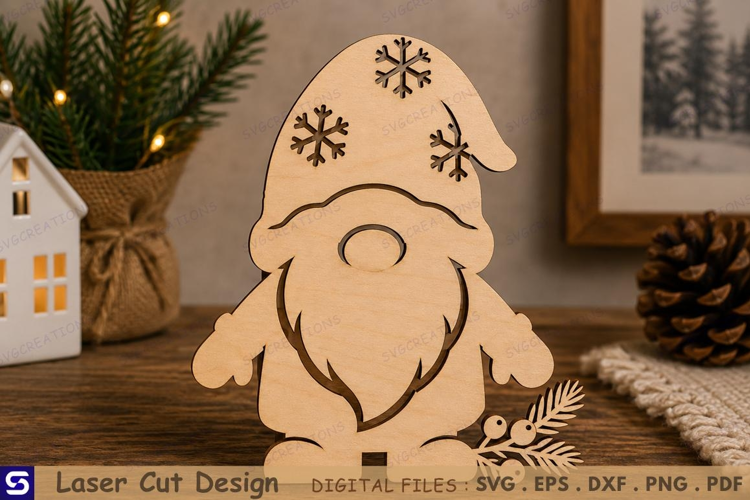 3D Standing Snowflake Gnome Tabletop Decor Laser Cut File