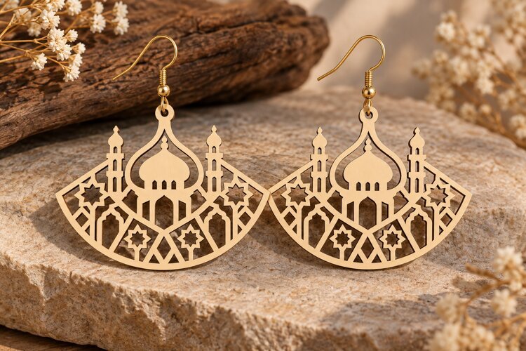 Fan Mosque Earrings Laser Cut SVG File mosque earrings svg, example image 1