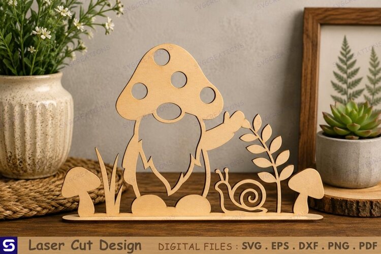 3D Standing Mushroom Gnome Tabletop Decor Laser Cut File example image 1