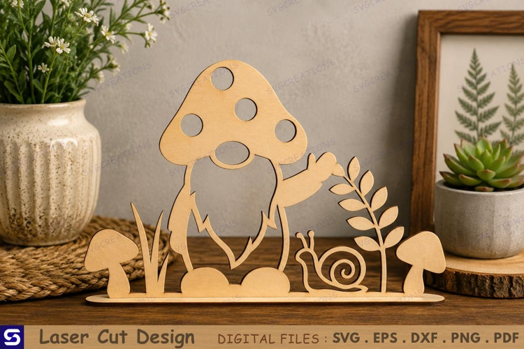 3D Standing Mushroom Gnome Tabletop Decor Laser Cut File