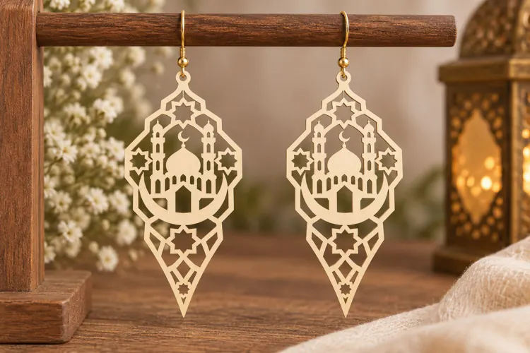 Ornate Arch Mosque Earrings Laser Cut SVG File arch mosque