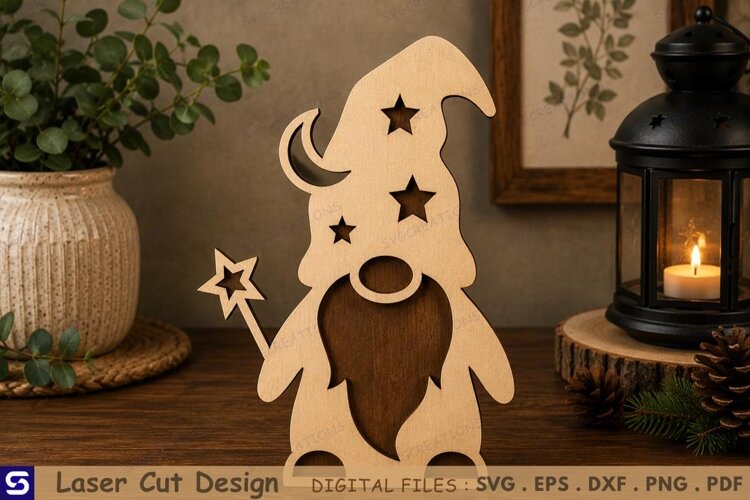 3D Standing Celestial Wizard Gnome Tabletop Decor Laser Cut example image 1