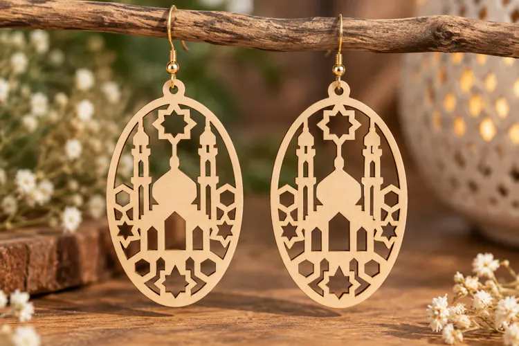 Oval Mosque Earrings Laser Cut SVG File oval earrings svg,