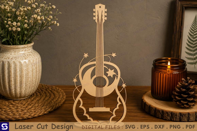 3D Celestial Moon & Stars Guitar Bookmark Laser Cut File