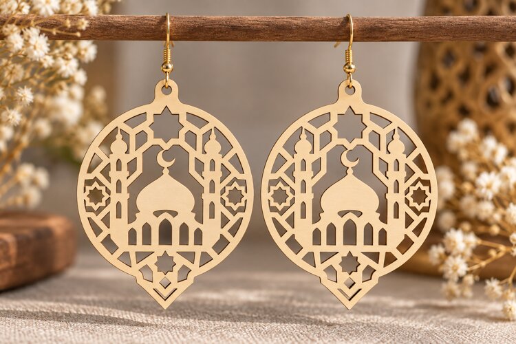 Geometric Mosque Earrings Laser Cut SVG File geometric earri example image 1