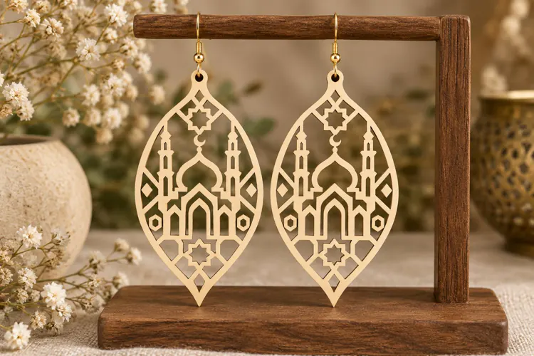 Leaf Mosque Earrings Laser Cut SVG File leaf earrings svg,