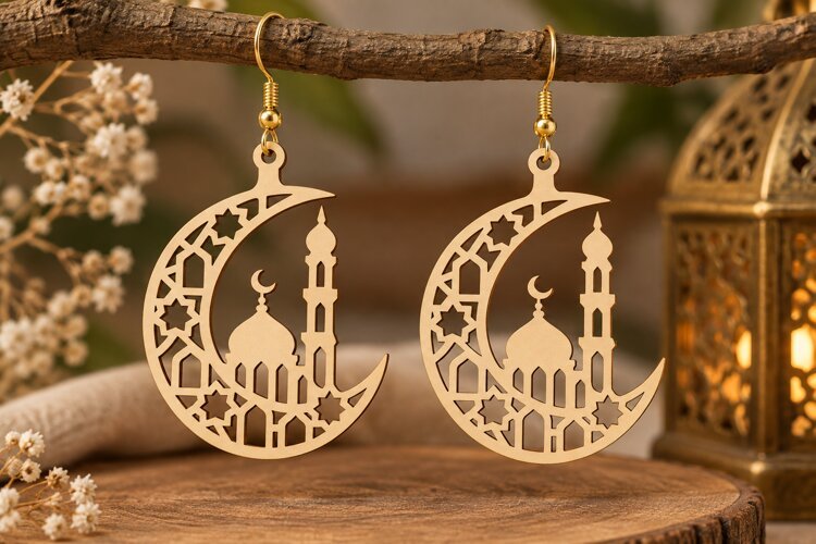 Crescent Mosque Earrings Laser Cut SVG File crescent earring example image 1