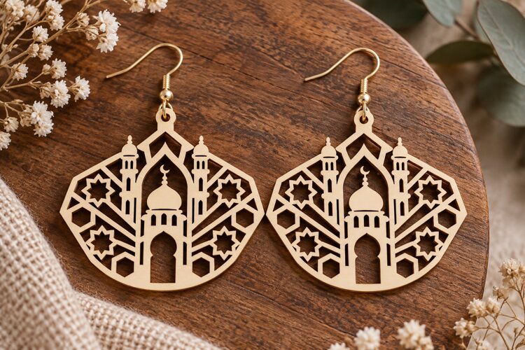 Geometric Mosque Earrings Laser Cut SVG File geometric e example image 1