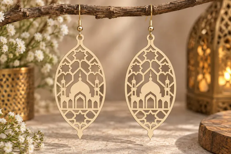Oval Mosque Earrings Laser Cut SVG File oval earrings svg,