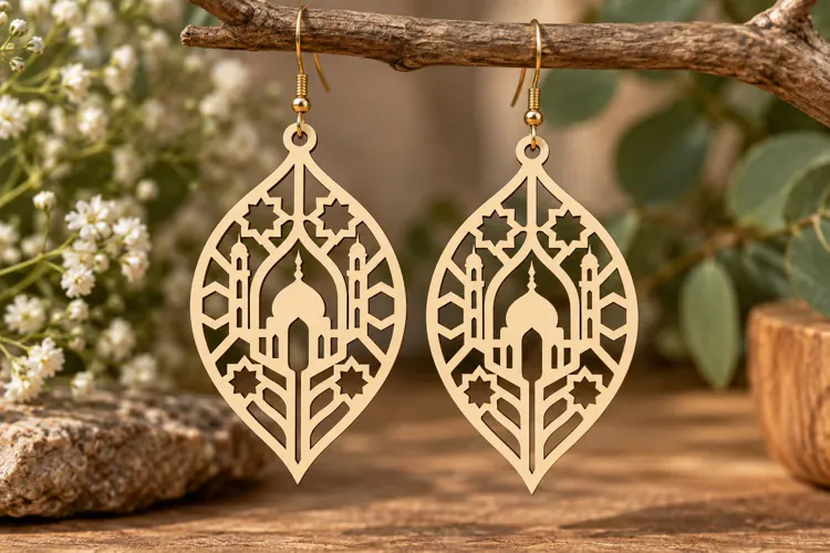 Leaf Mosque Earrings Laser Cut SVG File leaf earrings svg,