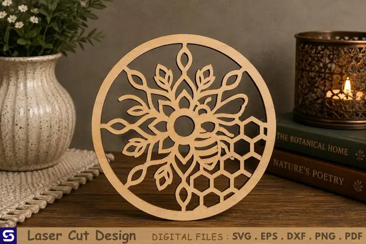 3D Honeybee Mandala Circle Tabletop Decor Laser Cut File