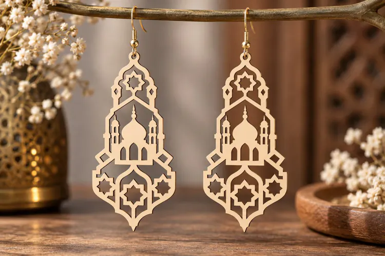 Long Mosque Earrings Laser Cut SVG File long earrings svg,